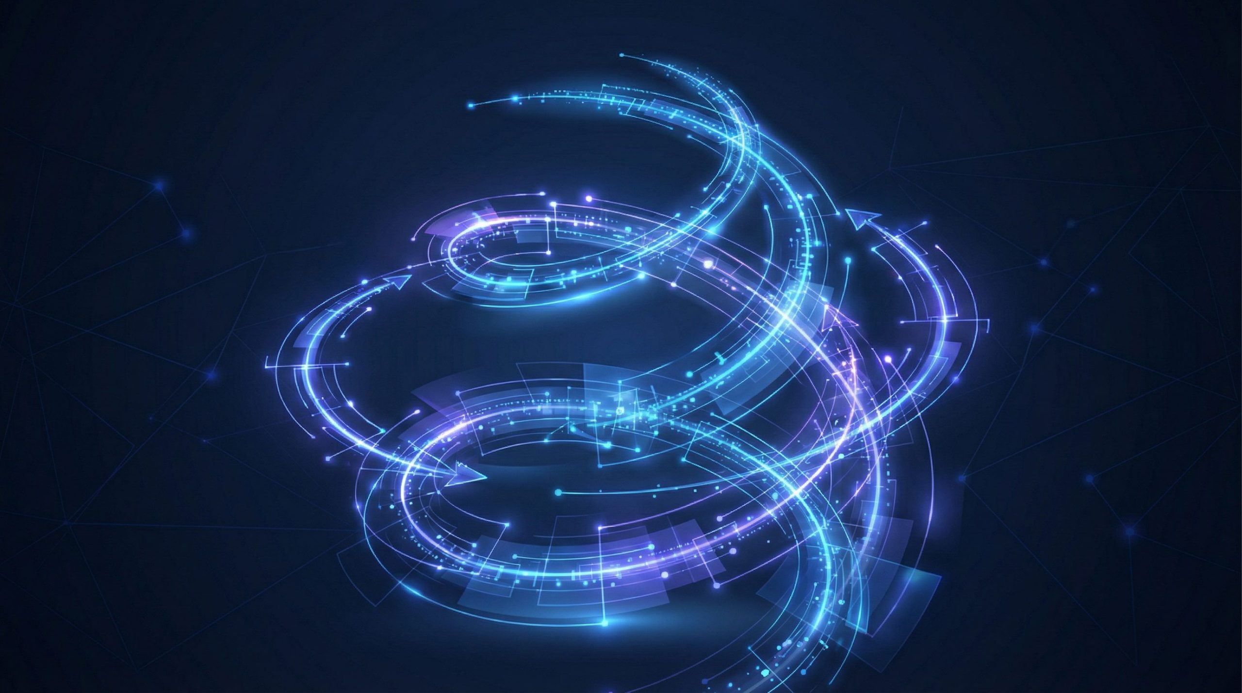 Abstract visualization of a self-improving AI agent skill feedback loop with compounding spirals